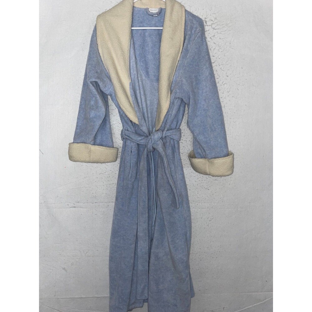 Charter Club Women's Faux Sherpa Long Fleece Robe Blue White XL NEW Warm Plush